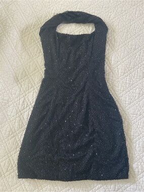 Oh Polly Black Sparkle Halter Mini Dress
